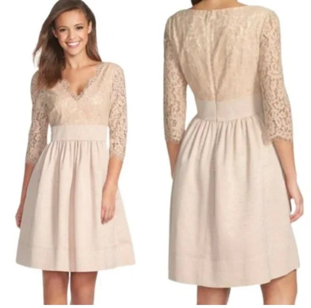 Eliza J Lace Fit & Flare Dress Beige Knee-Length Semi-Formal Dress Womens 12